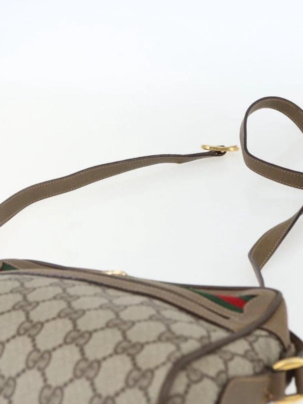 GUCCI GG Supreme Web Sherry Line Bag PVC Beige Gold - Picture 12 of 16